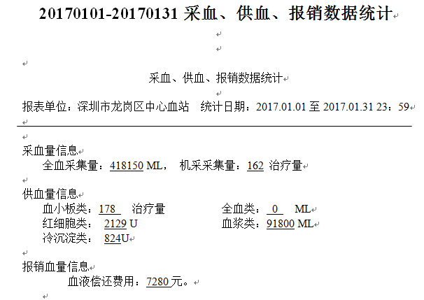 20170101-20170131采血、供血、报销数据统计